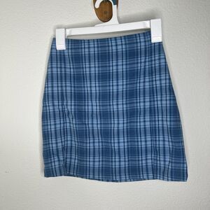 Brandy Melville John Galt Blue Plaid Skirt Cara Mini XS